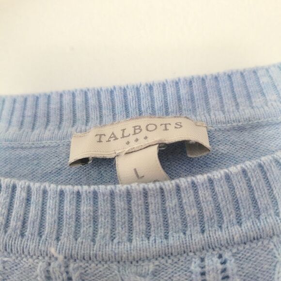 Talbots Cotton Blend Light Blue Knit Sweater Cable Yoke L - Picture 6 of 6